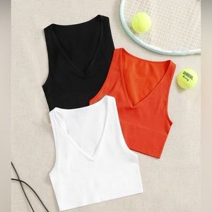 SHEIN orange, white, and black plunge tank bundle